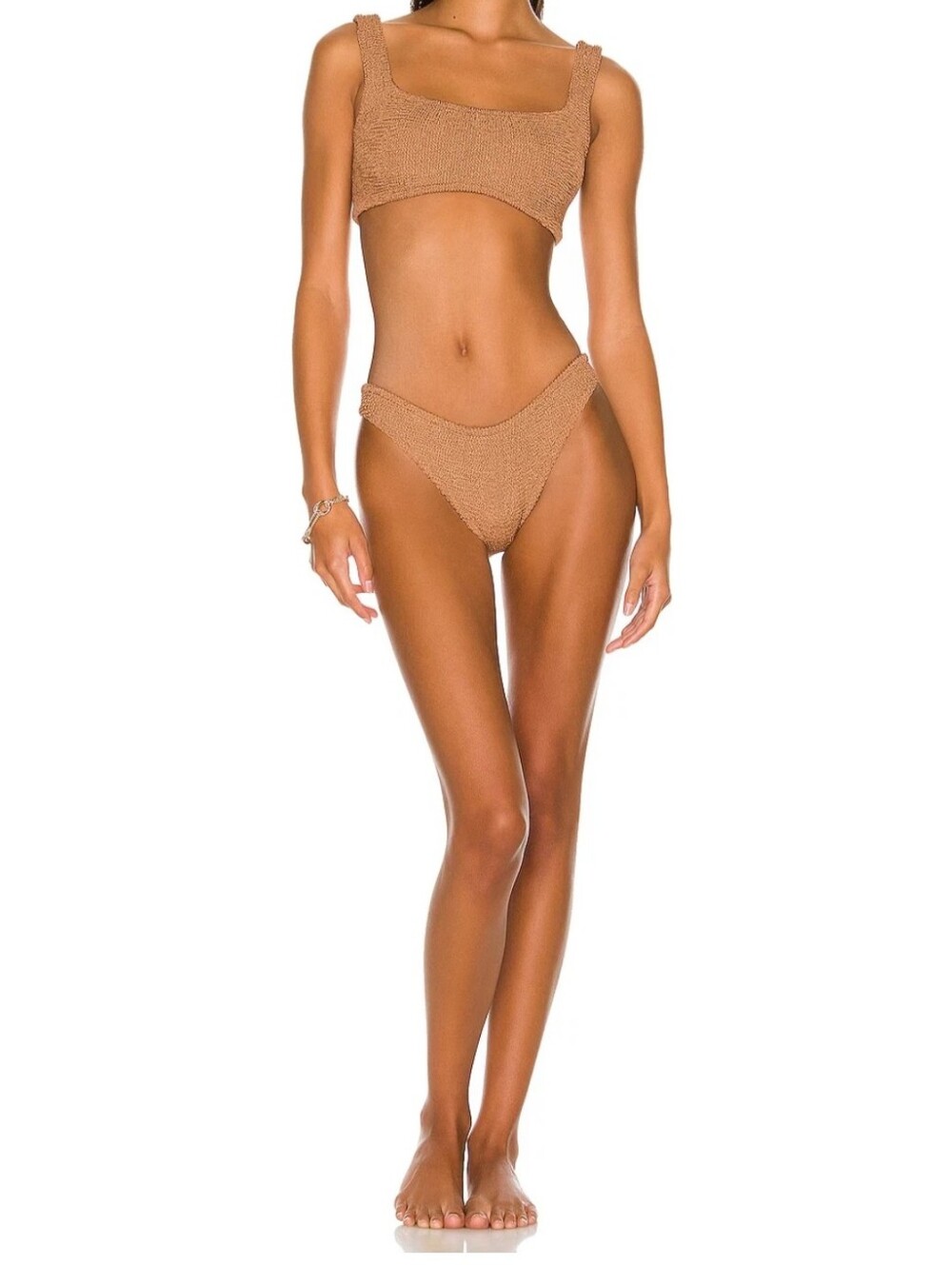 Hunza G Xandra Crinkle Bikini Metallic Cocoa